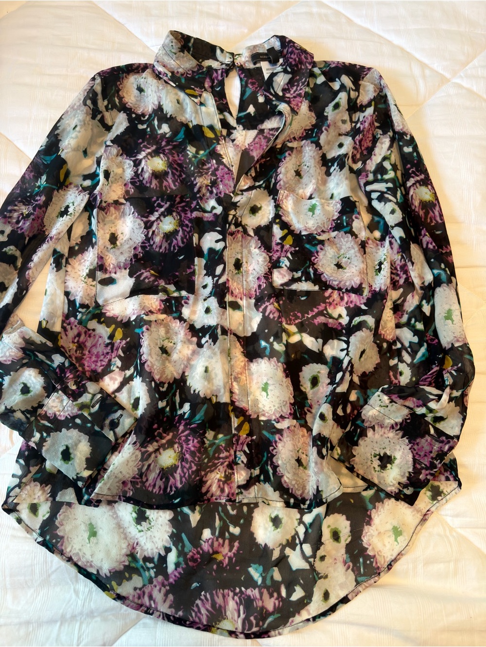BCBGMAXAZRIA Silk Floral Print Long-Sleeve Blouse